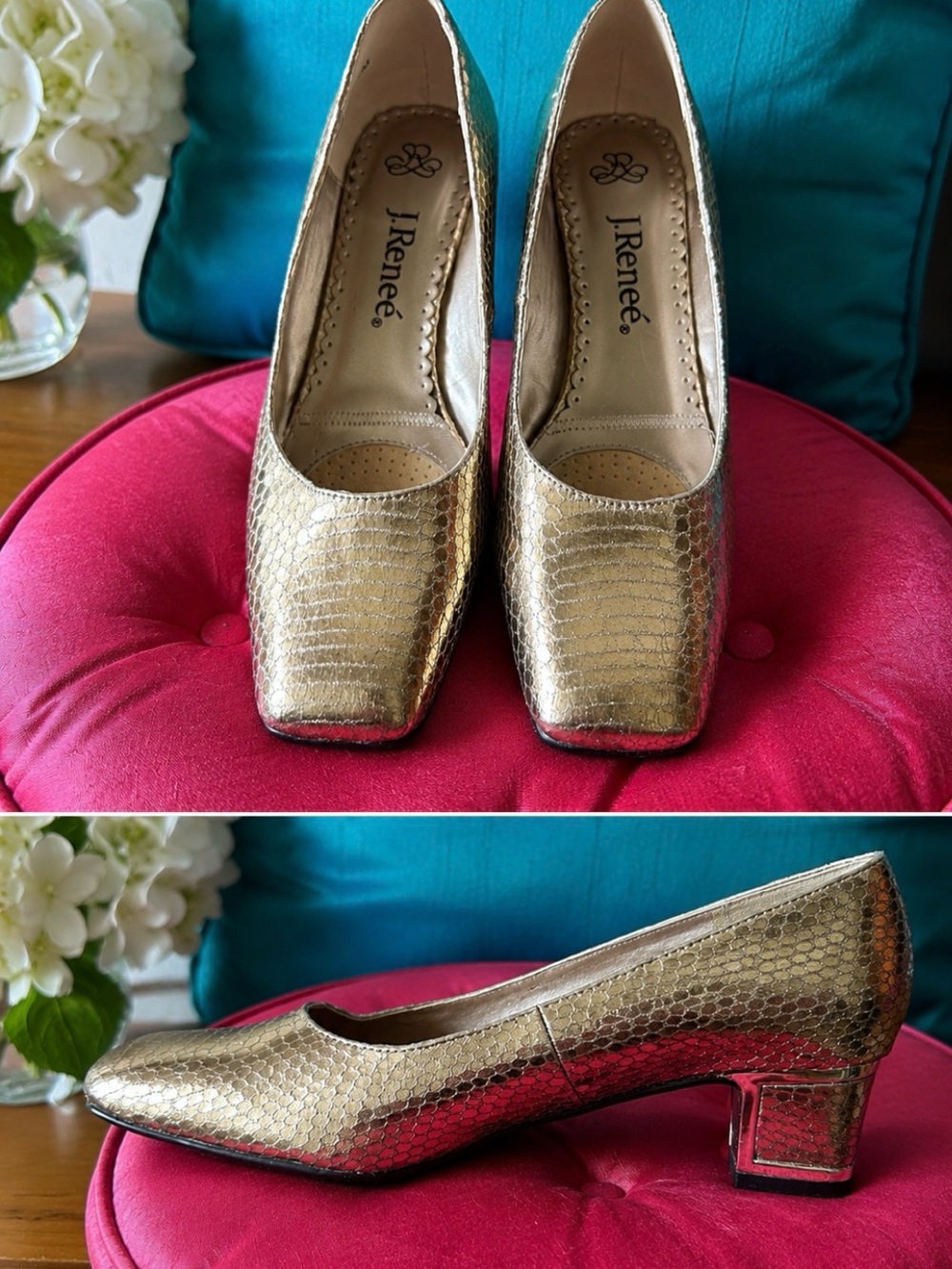 J. Renee Metallic Snakeskin Square Toe Heels Women’s Pumps